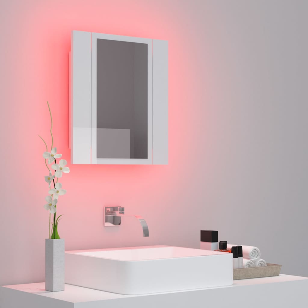 LED Bathroom Mirror Cabinet High Gloss White 40x12x45 cm Acrylic - Bend