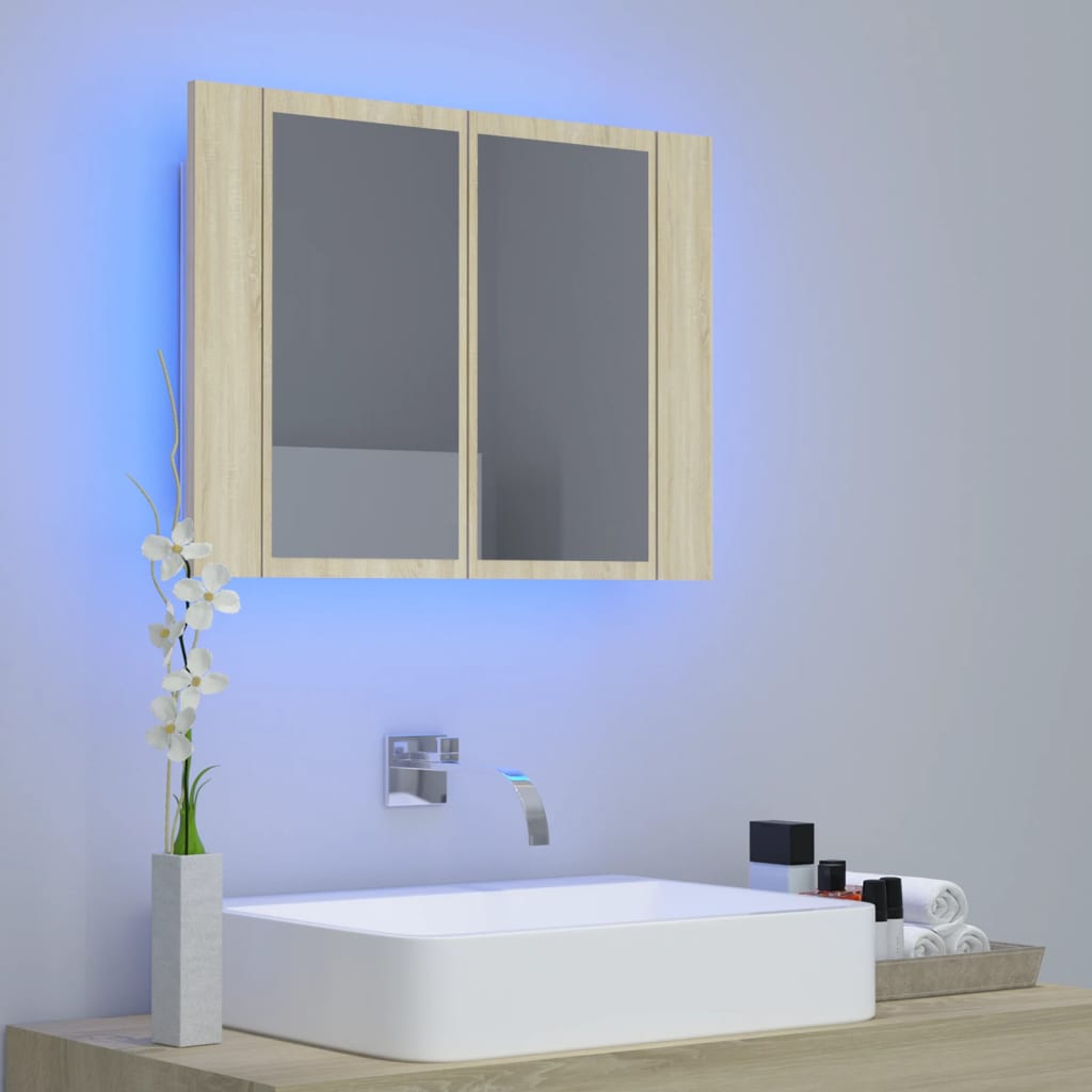 LED Bathroom Mirror Cabinet Sonoma Oak 60x12x45 cm Acrylic - Bend