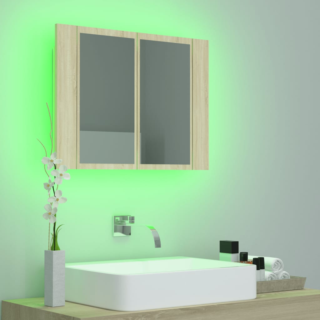 LED Bathroom Mirror Cabinet Sonoma Oak 60x12x45 cm Acrylic - Bend