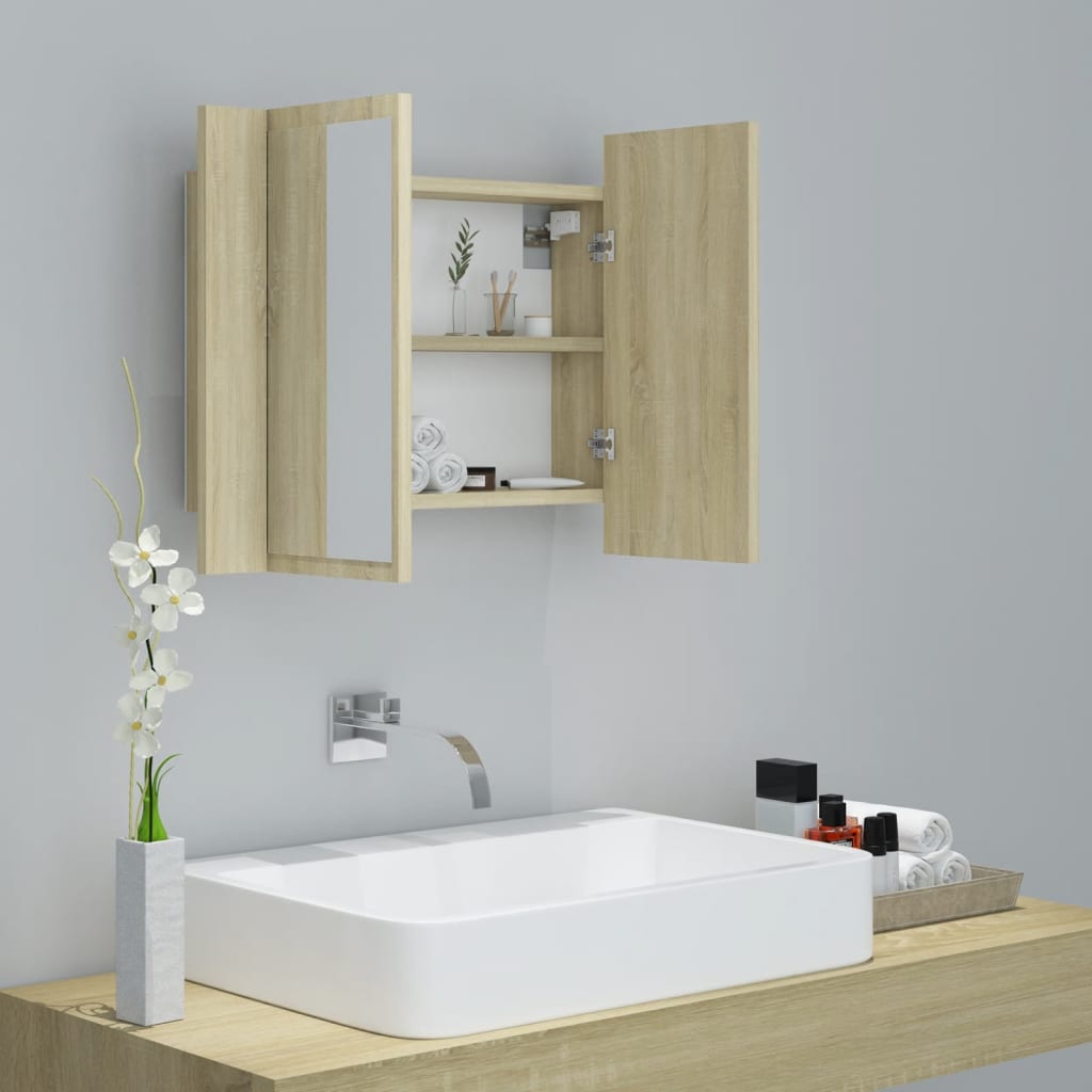 LED Bathroom Mirror Cabinet Sonoma Oak 60x12x45 cm Acrylic - Bend