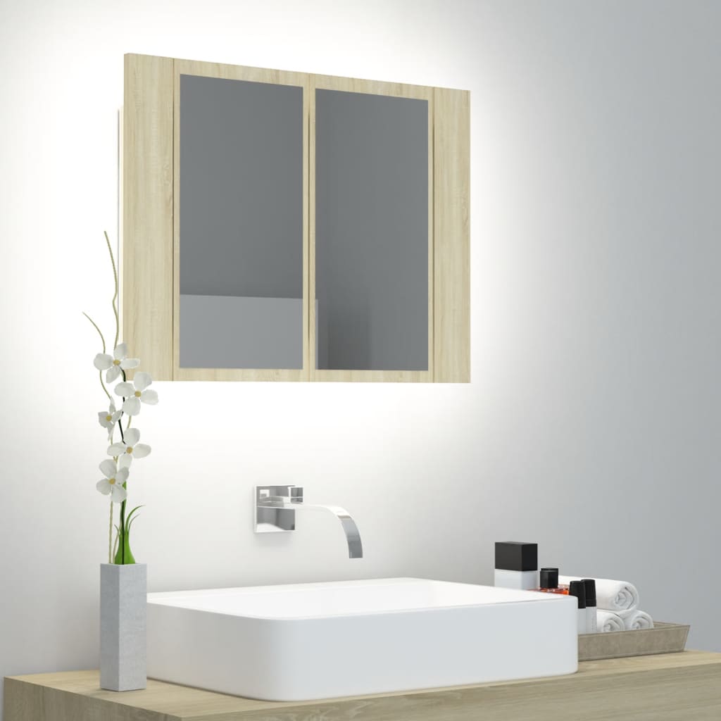 LED Bathroom Mirror Cabinet Sonoma Oak 60x12x45 cm Acrylic - Bend