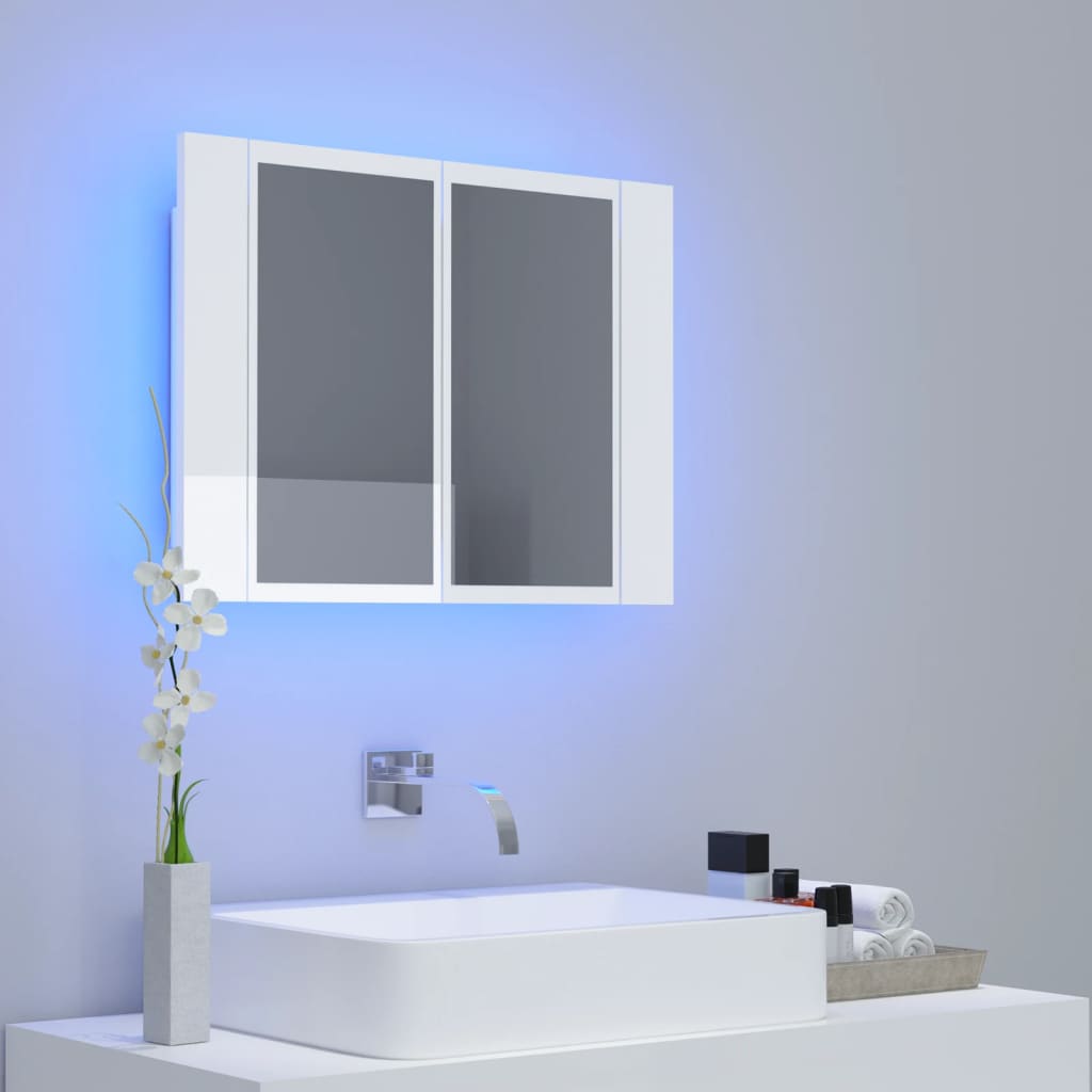 LED Bathroom Mirror Cabinet High Gloss White 60x12x45 cm Acrylic