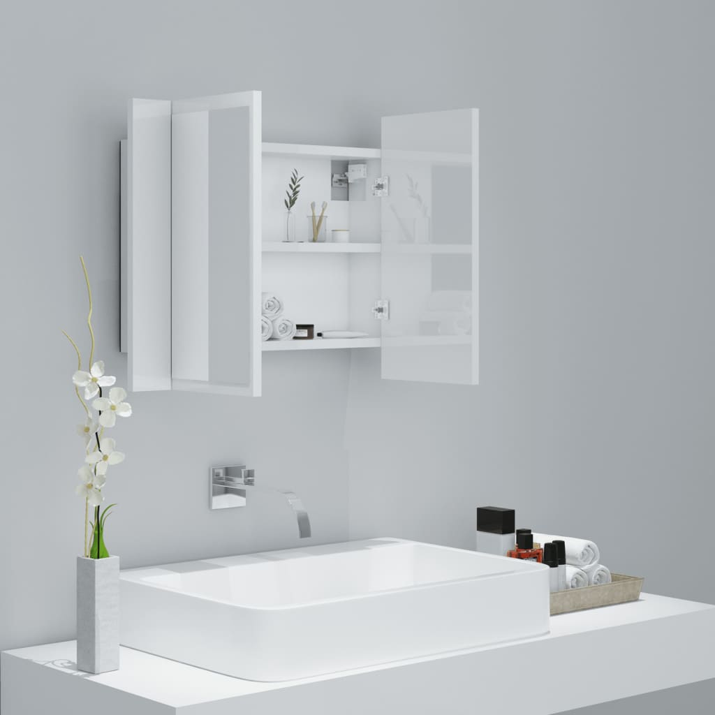 LED Bathroom Mirror Cabinet High Gloss White 60x12x45 cm Acrylic