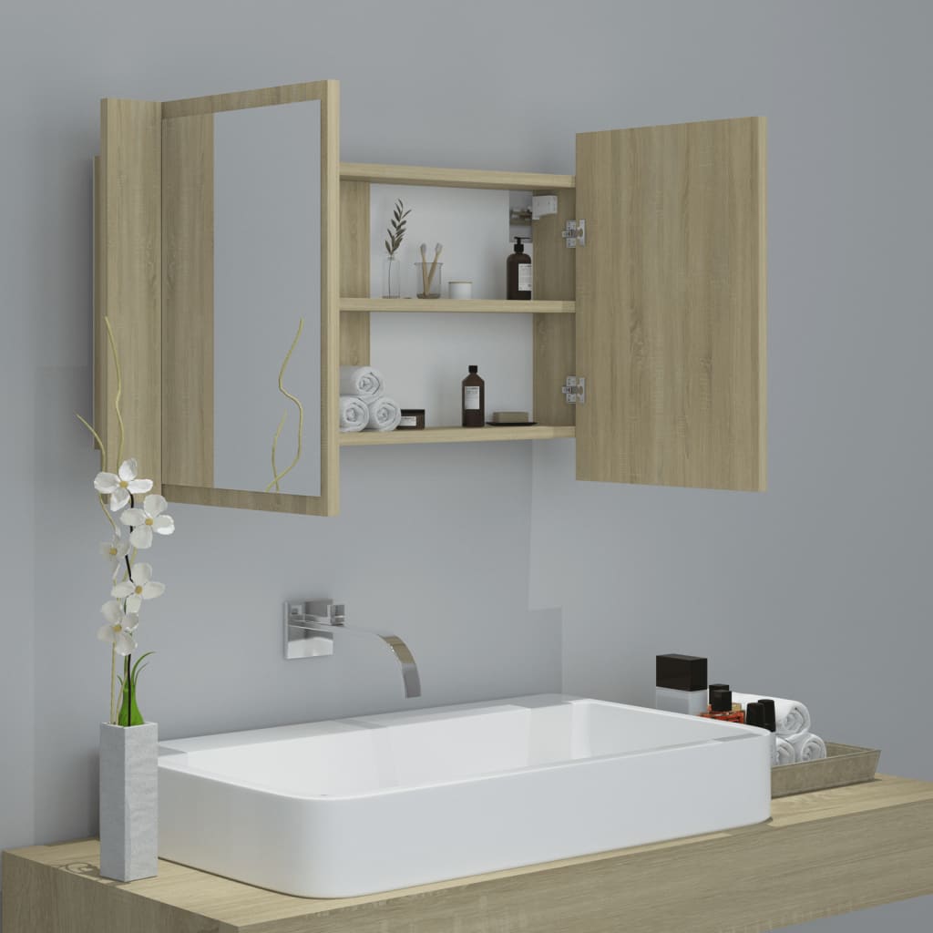 LED Bathroom Mirror Cabinet Sonoma Oak 80x12x45 cm Acrylic