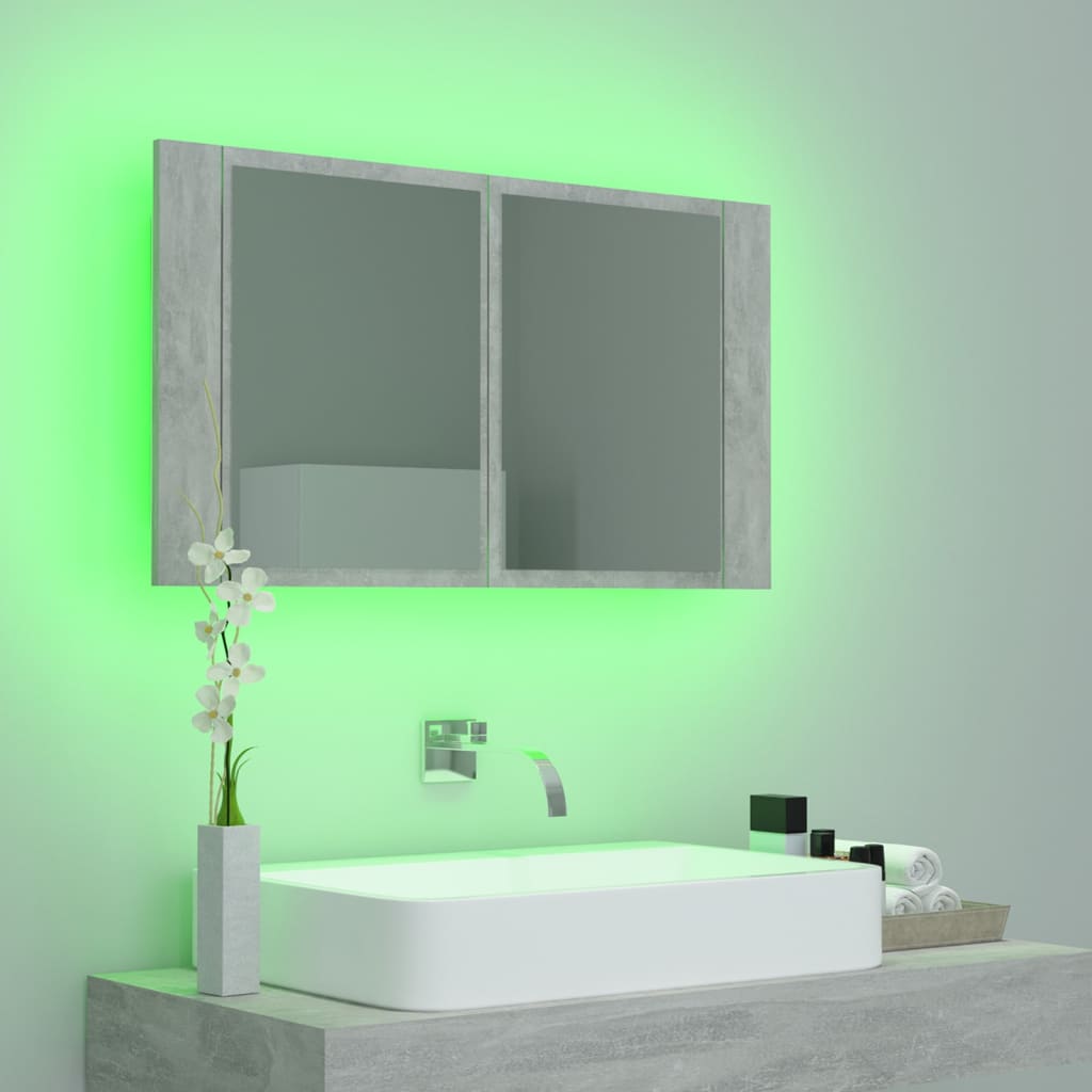 LED Bathroom Mirror Cabinet Concrete Grey 80x12x45 cm Acrylic - Bend