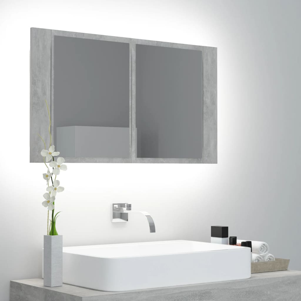 LED Bathroom Mirror Cabinet Concrete Grey 80x12x45 cm Acrylic - Bend