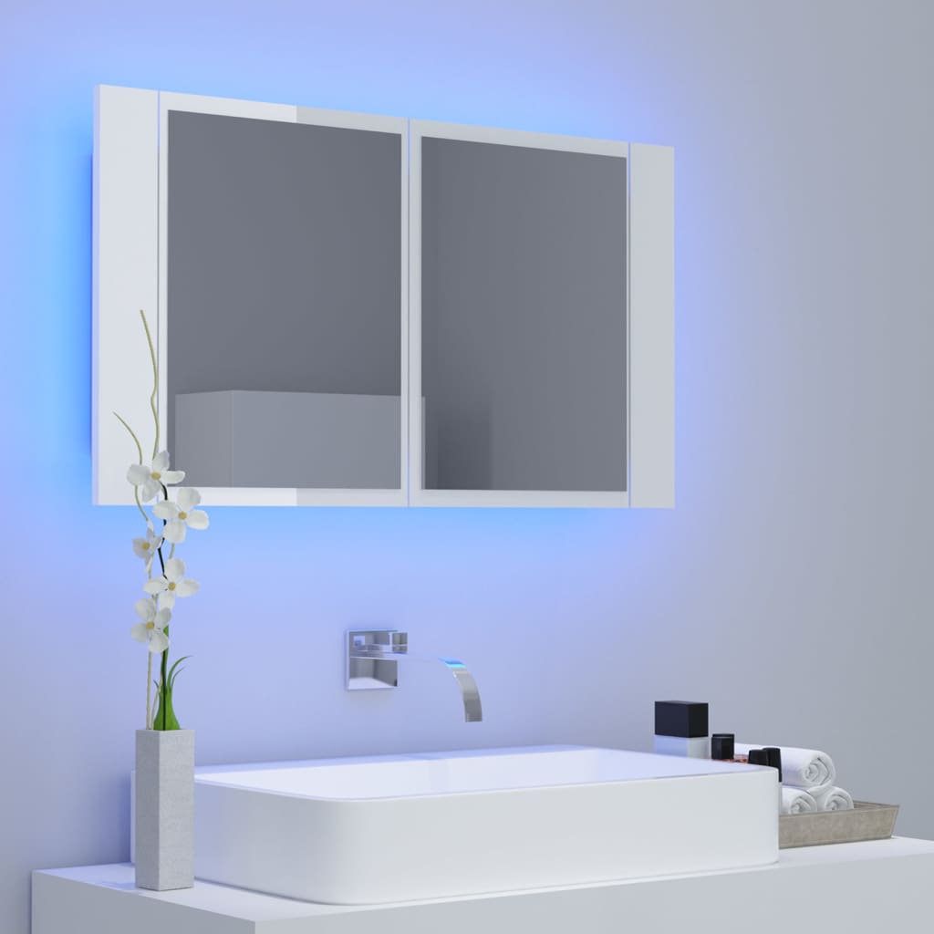 LED Bathroom Mirror Cabinet High Gloss White 80x12x45 cm Acrylic - Bend