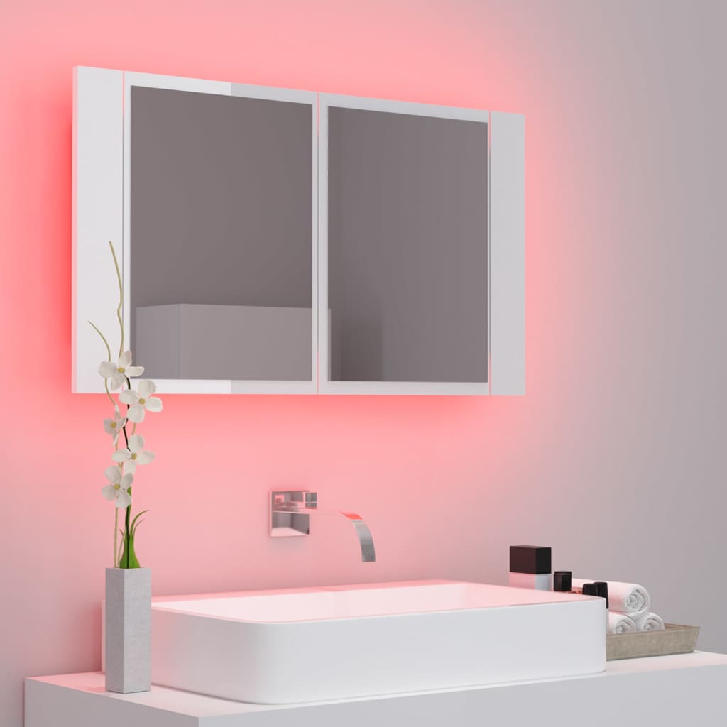 LED Bathroom Mirror Cabinet High Gloss White 80x12x45 cm Acrylic - Bend