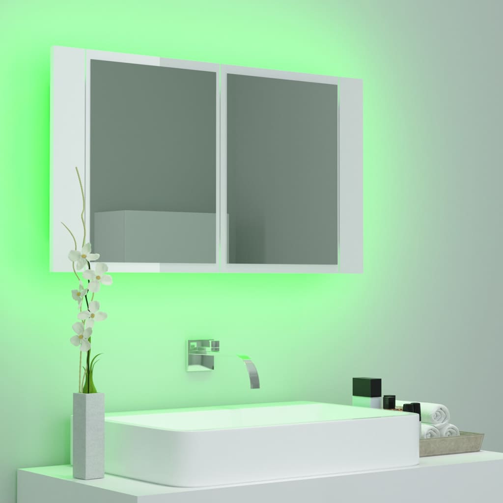 LED Bathroom Mirror Cabinet High Gloss White 80x12x45 cm Acrylic - Bend