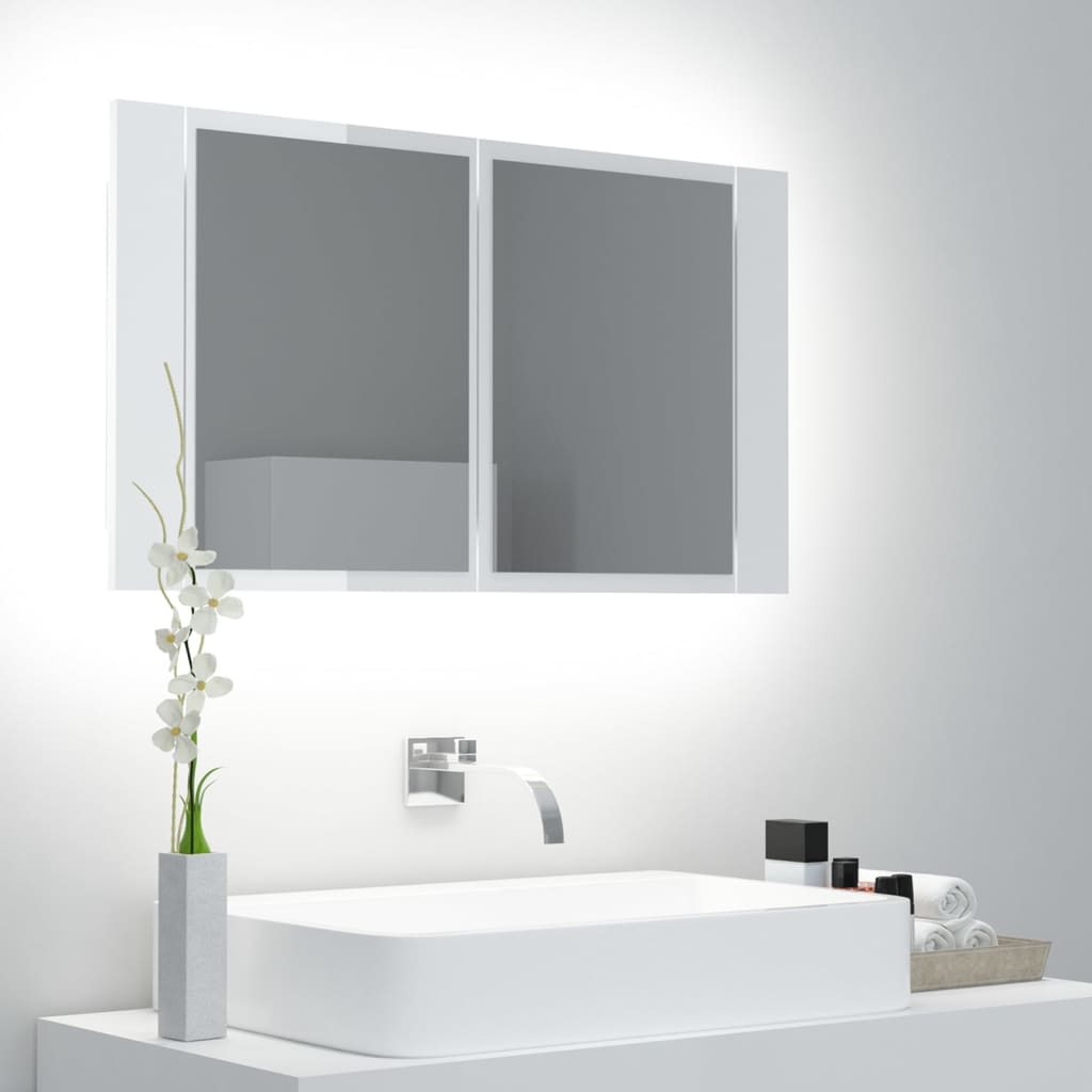 LED Bathroom Mirror Cabinet High Gloss White 80x12x45 cm Acrylic - Bend