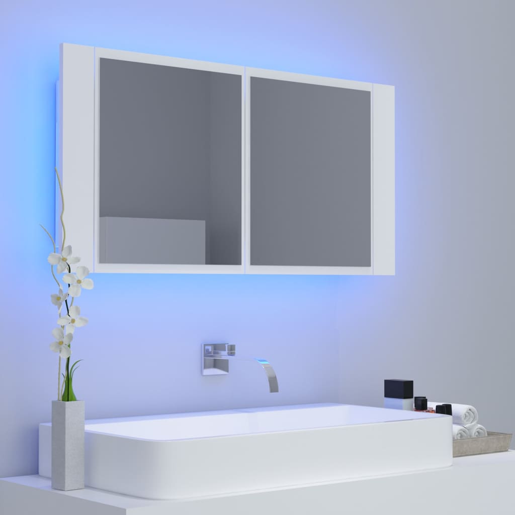 LED Bathroom Mirror Cabinet White 90x12x45 cm Acrylic - Bend