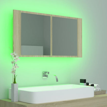 LED Bathroom Mirror Cabinet Sonoma Oak 90x12x45 cm Acrylic - Bend