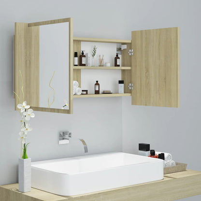 LED Bathroom Mirror Cabinet Sonoma Oak 90x12x45 cm Acrylic - Bend