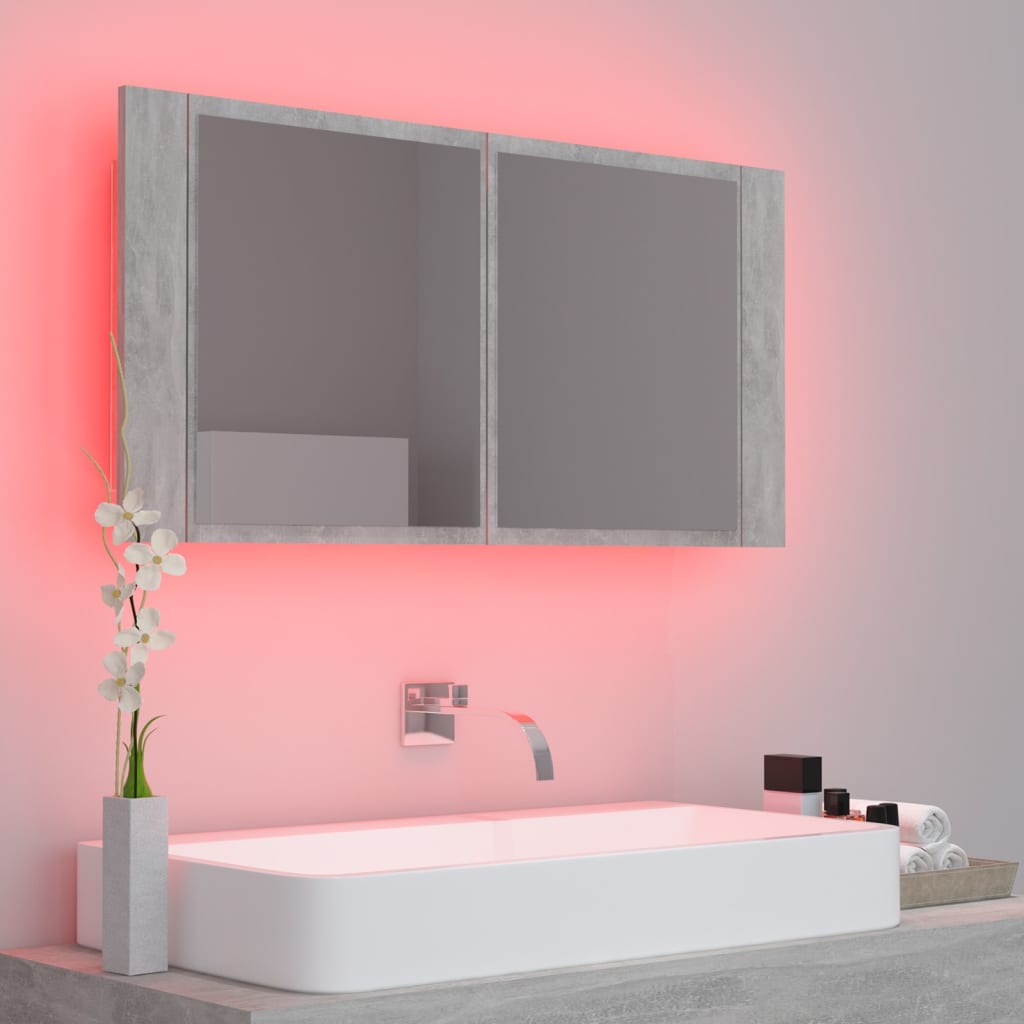 LED Bathroom Mirror Cabinet Concrete Grey 90x12x45 cm Acrylic - Bend