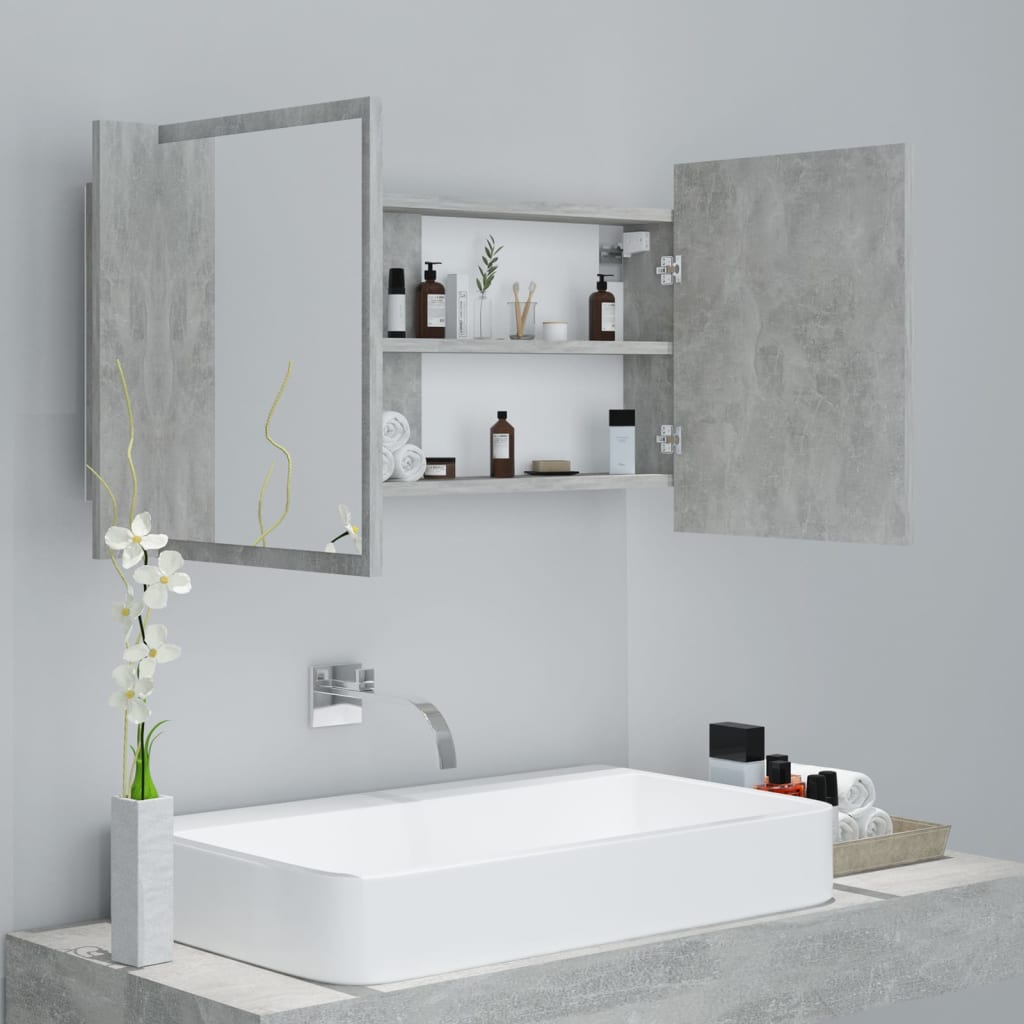 LED Bathroom Mirror Cabinet Concrete Grey 90x12x45 cm Acrylic - Bend