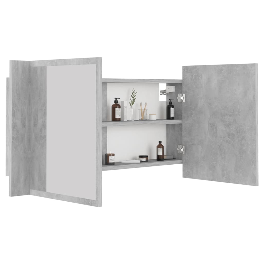 LED Bathroom Mirror Cabinet Concrete Grey 90x12x45 cm Acrylic - Bend