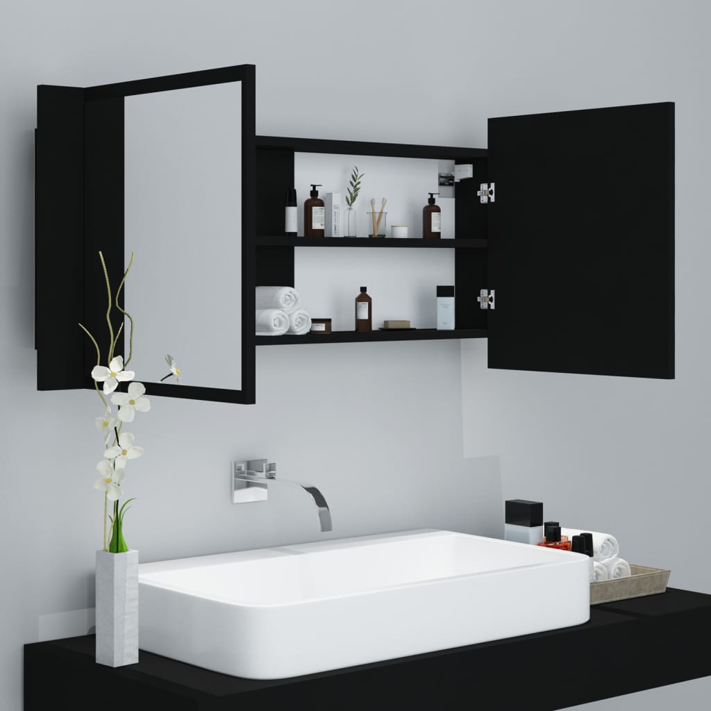 LED Bathroom Mirror Cabinet Black 100x12x45 cm Acrylic - Bend