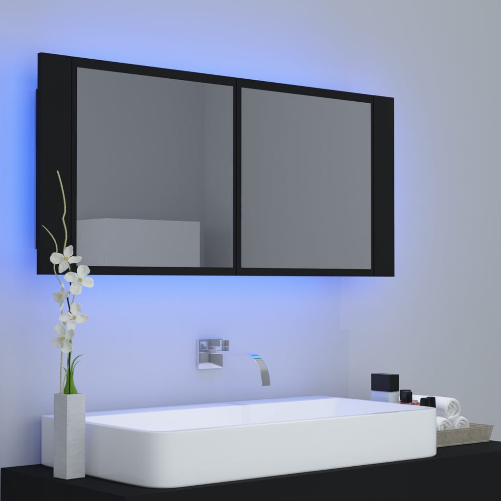 LED Bathroom Mirror Cabinet Black 100x12x45 cm Acrylic - Bend