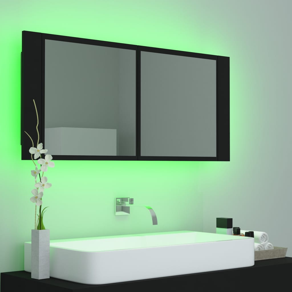 LED Bathroom Mirror Cabinet Black 100x12x45 cm Acrylic - Bend