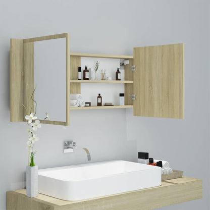 LED Bathroom Mirror Cabinet Sonoma Oak 100x12x45 cm Acrylic