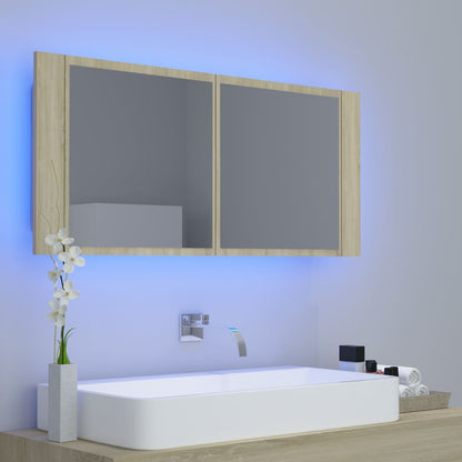 LED Bathroom Mirror Cabinet Sonoma Oak 100x12x45 cm Acrylic