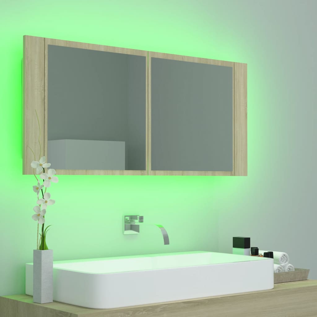 LED Bathroom Mirror Cabinet Sonoma Oak 100x12x45 cm Acrylic