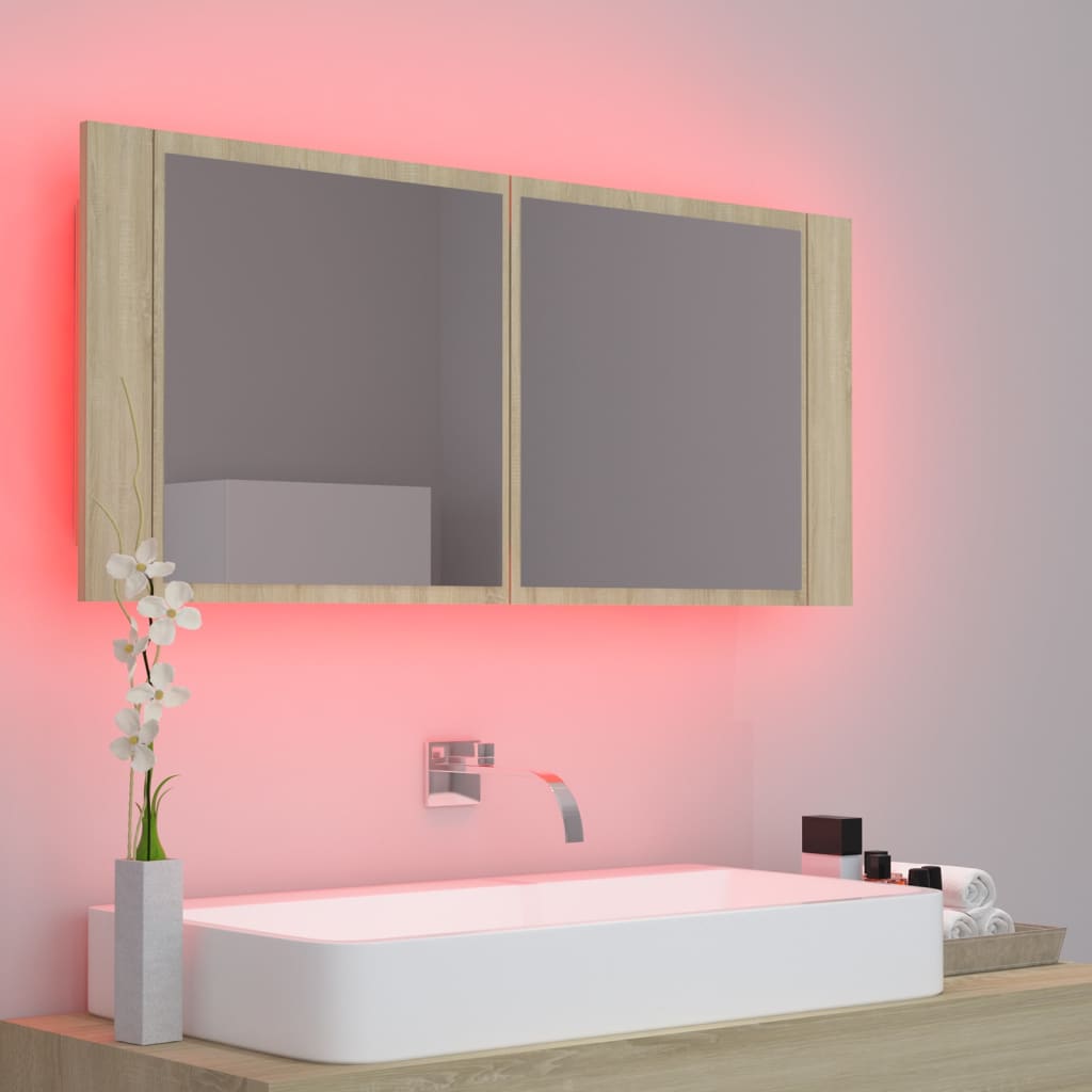 LED Bathroom Mirror Cabinet Sonoma Oak 100x12x45 cm Acrylic