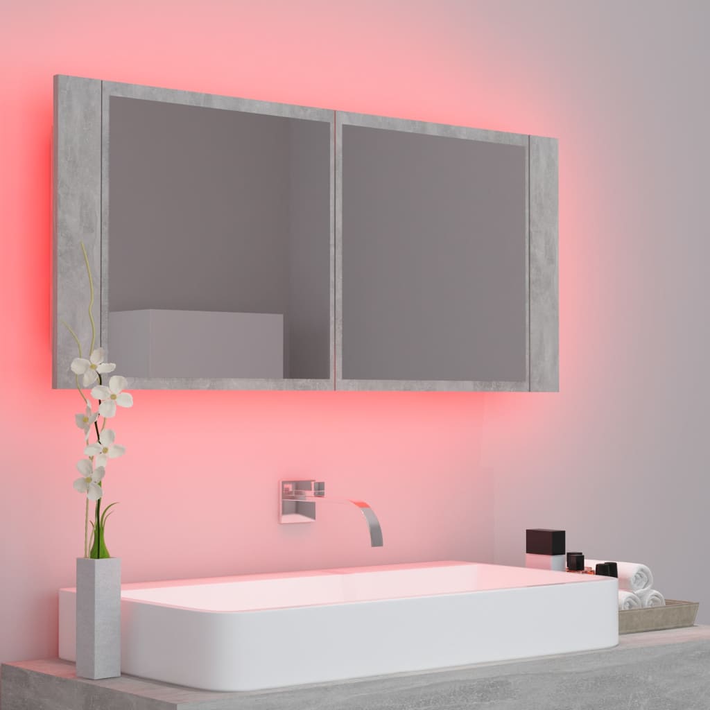 LED Bathroom Mirror Cabinet Concrete Grey 100x12x45 cm Acrylic - Bend