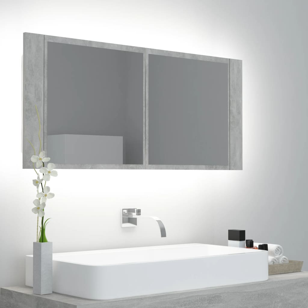 LED Bathroom Mirror Cabinet Concrete Grey 100x12x45 cm Acrylic - Bend