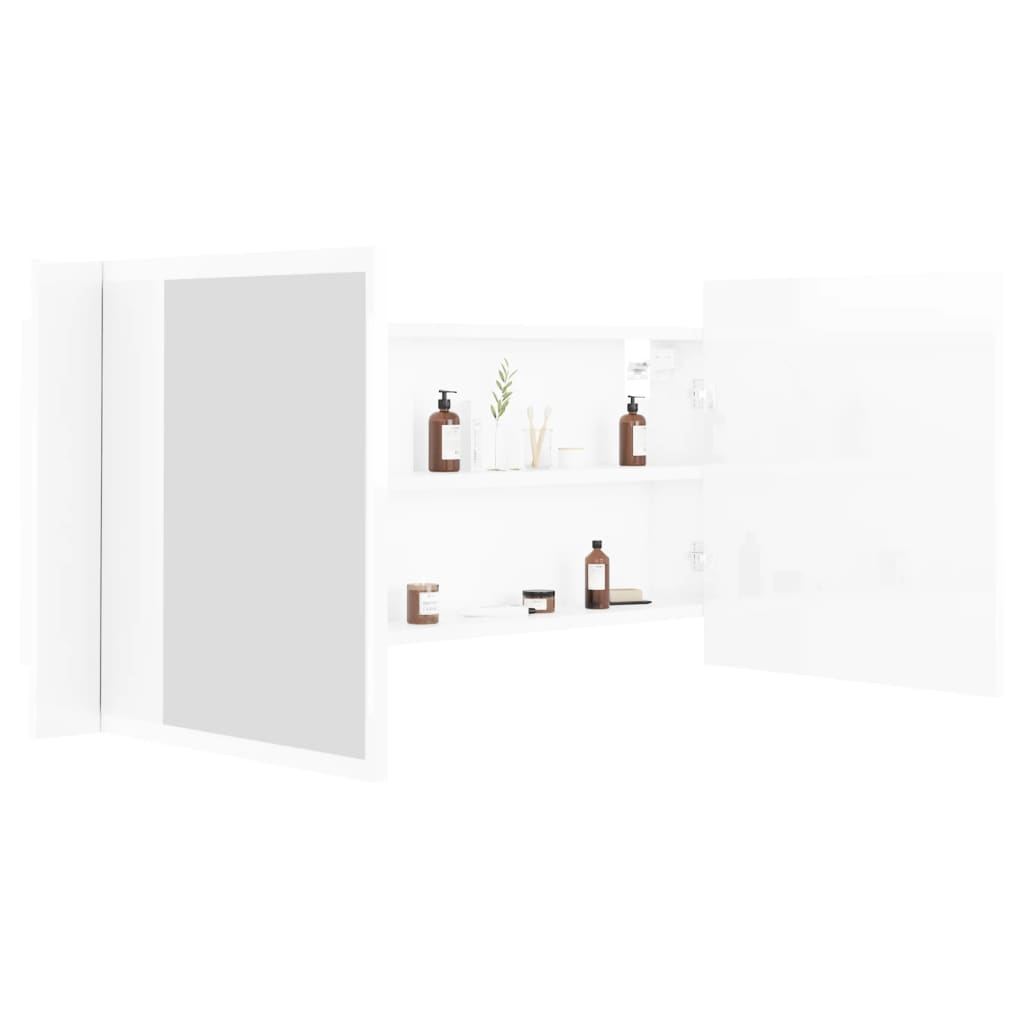 LED Bathroom Mirror Cabinet High Gloss White 100x12x45cm Acrylic