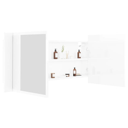 LED Bathroom Mirror Cabinet High Gloss White 100x12x45cm Acrylic