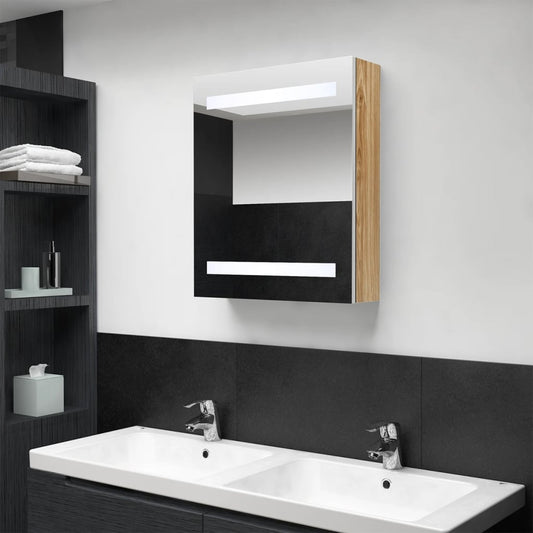 LED Bathroom Mirror Cabinet White and Oak 50x14x60 cm