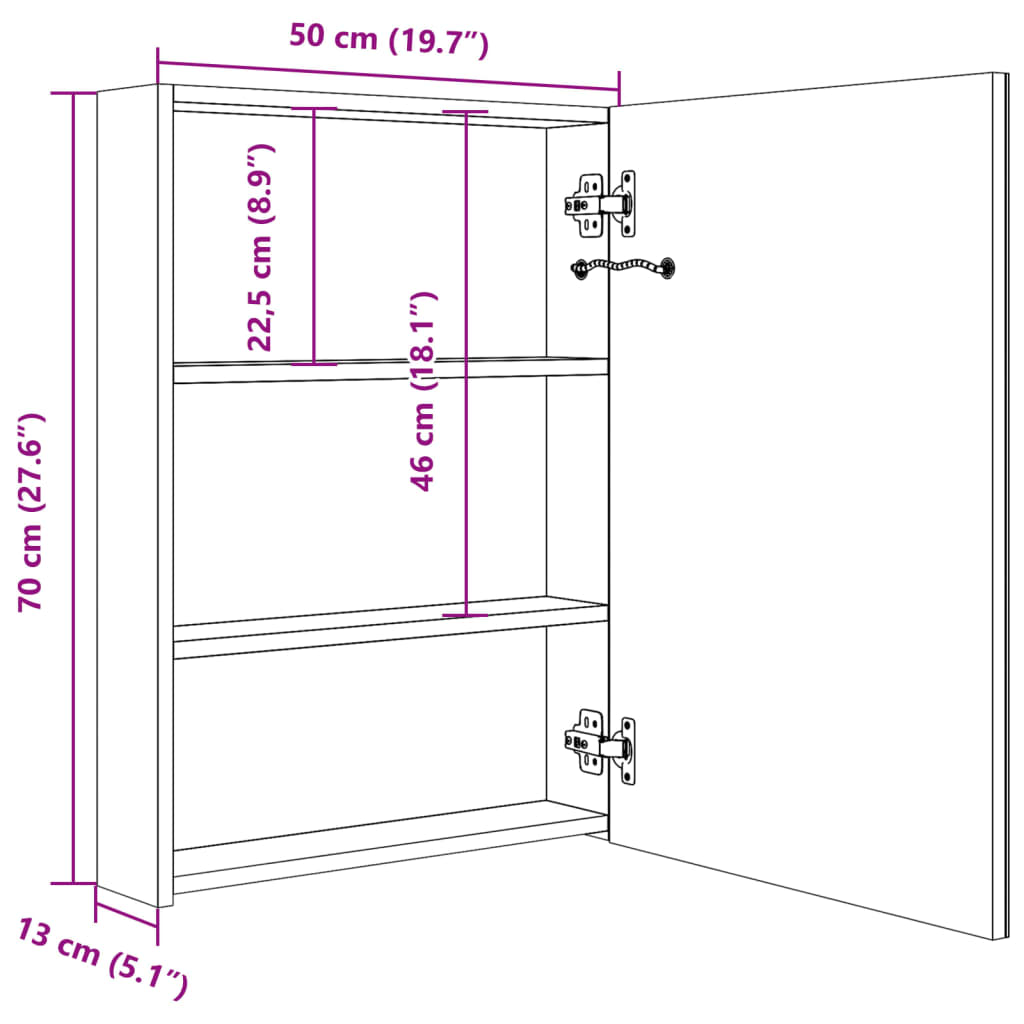 LED Bathroom Mirror Cabinet Shining Black 50x13x70 cm - Bend