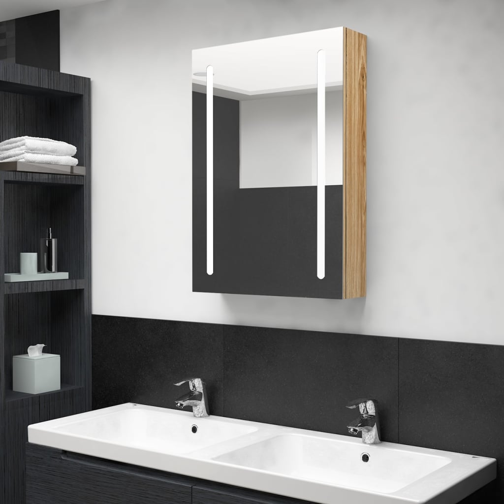 LED Bathroom Mirror Cabinet Oak 50x13x70 cm - Bend