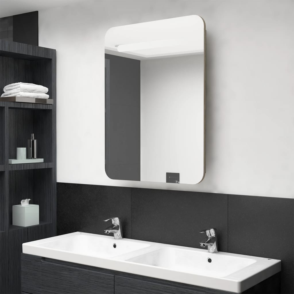 LED Bathroom Mirror Cabinet Oak 60x11x80 cm - Bend