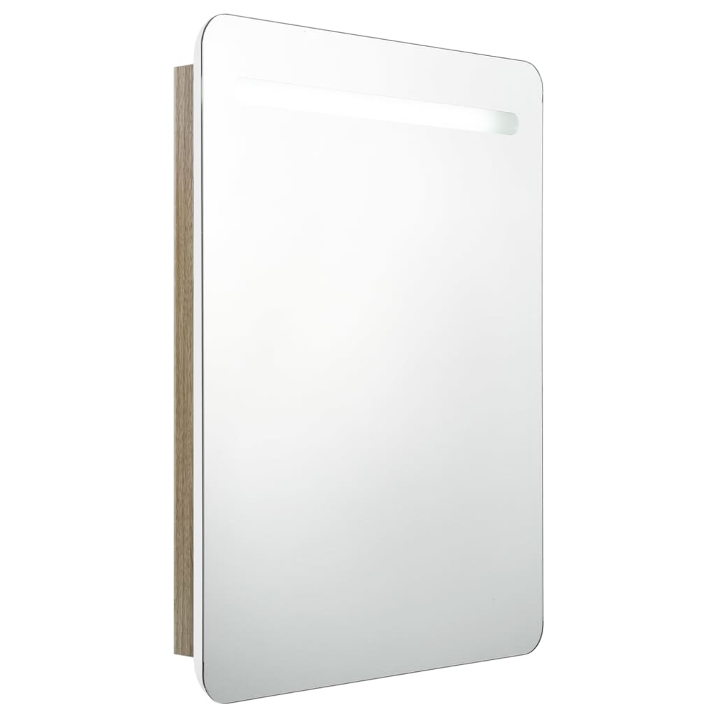 LED Bathroom Mirror Cabinet White and Oak 60x11x80 cm