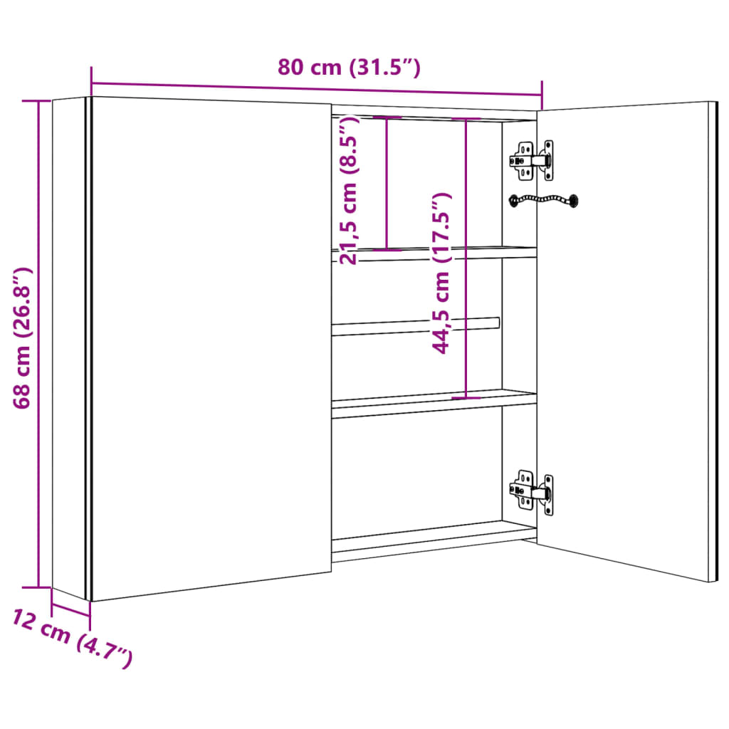 LED Bathroom Mirror Cabinet Shining Black 80x12x68 cm