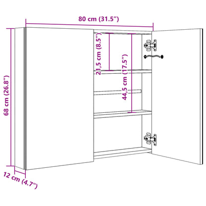 LED Bathroom Mirror Cabinet Shining Black 80x12x68 cm