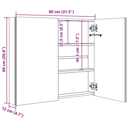 LED Bathroom Mirror Cabinet Shining Grey 80x12x68 cm - Bend