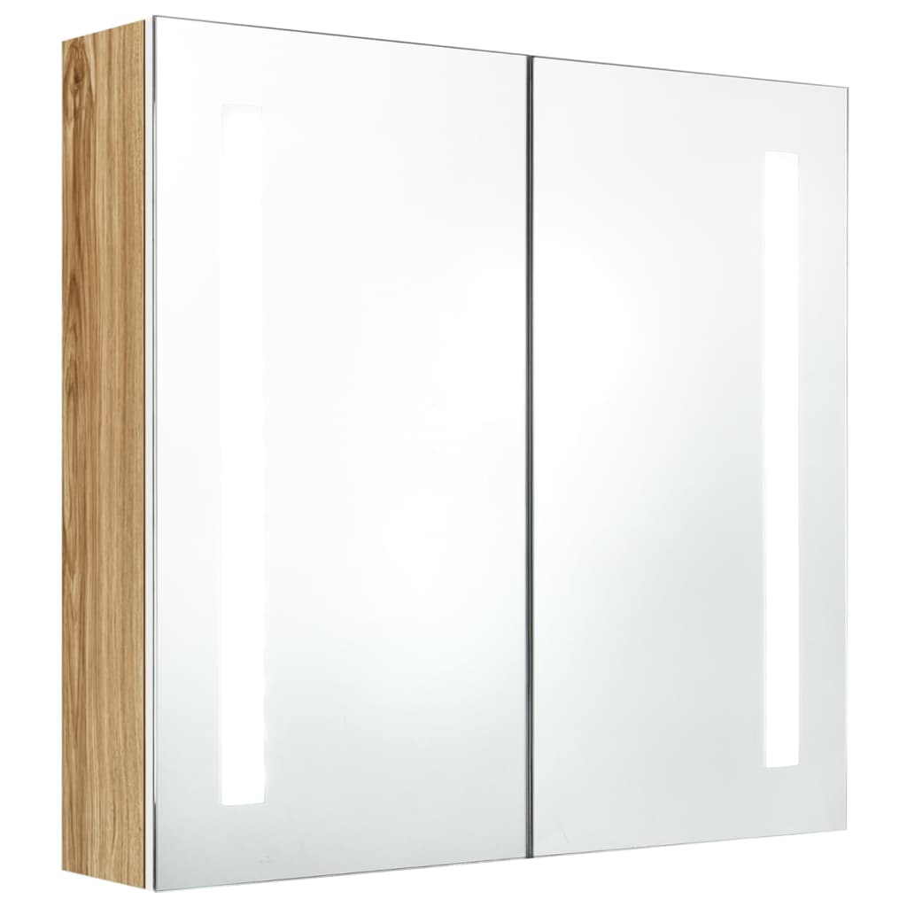 LED Bathroom Mirror Cabinet White and Oak 62x14x60 cm