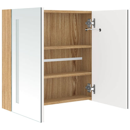 LED Bathroom Mirror Cabinet White and Oak 62x14x60 cm