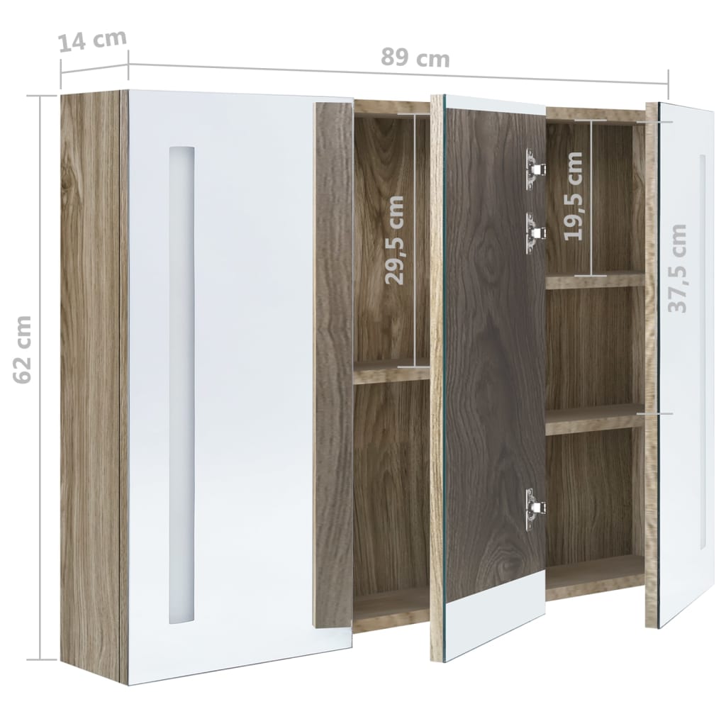 LED Bathroom Mirror Cabinet 89x14x62 cm Oak - Bend