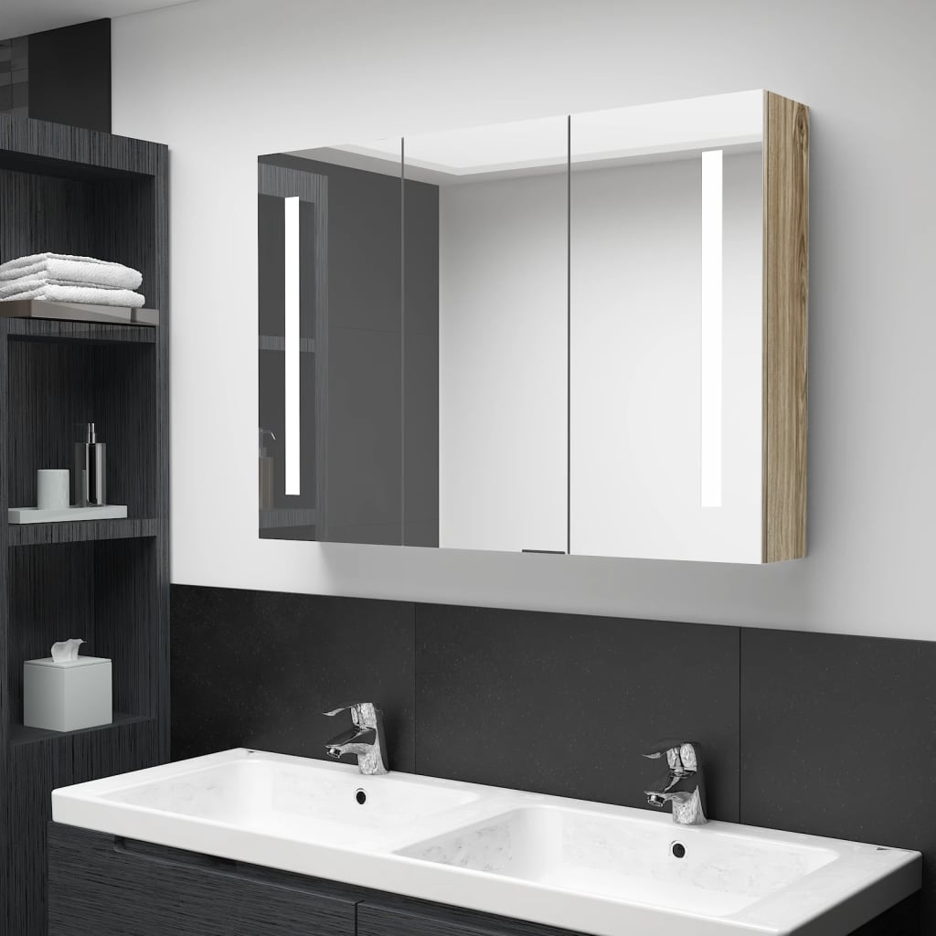 LED Bathroom Mirror Cabinet 89x14x62 cm Oak - Bend