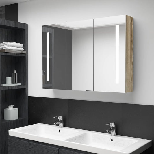 LED Bathroom Mirror Cabinet 89x14x62 cm Oak