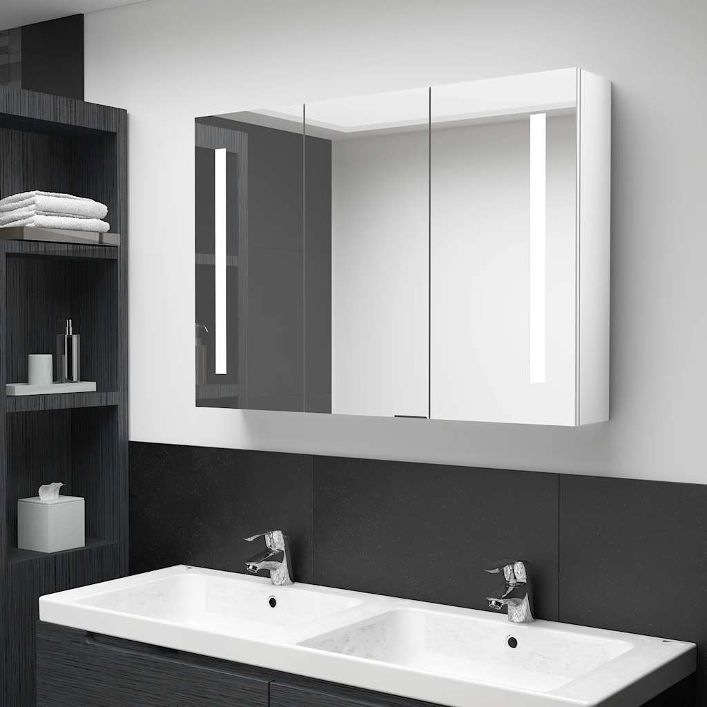 LED Bathroom Mirror Cabinet 89x14x62 cm Shining White