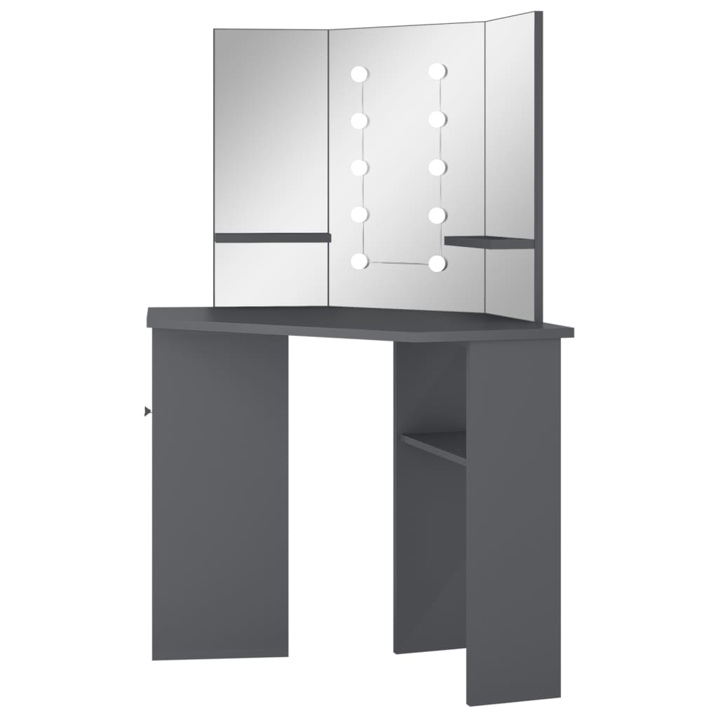 Corner Dressing Table with LED Grey 111x54x141.5 cm - Bend