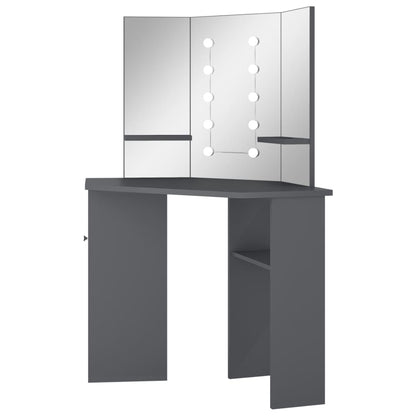 Corner Dressing Table with LED Grey 111x54x141.5 cm - Bend