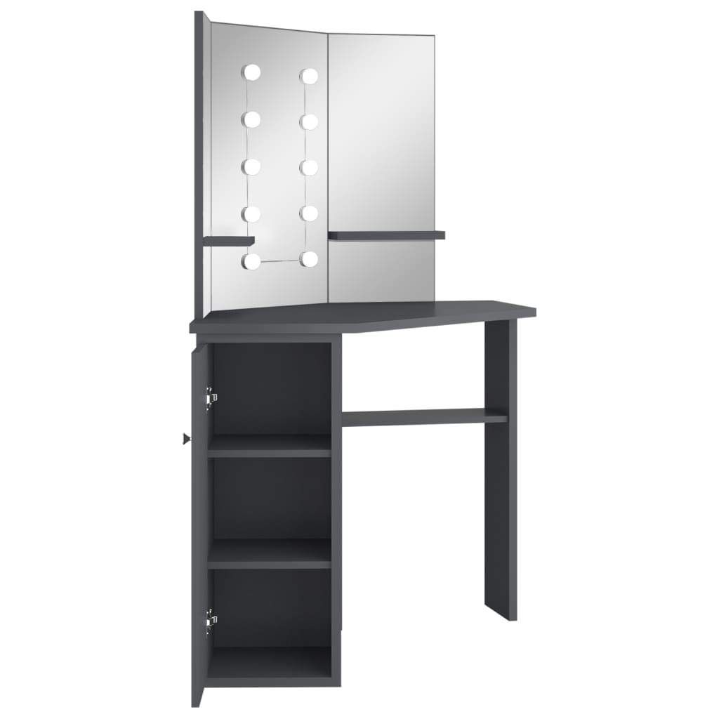 Corner Dressing Table with LED Grey 111x54x141.5 cm - Bend