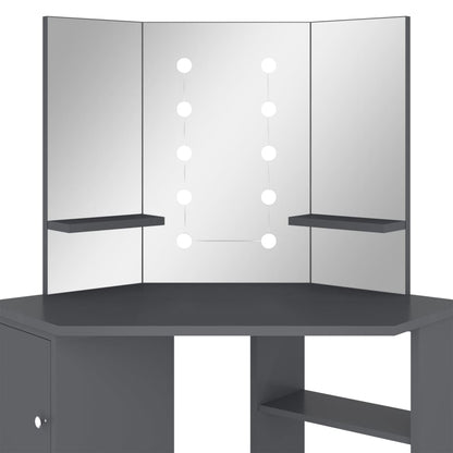 Corner Dressing Table with LED Grey 111x54x141.5 cm - Bend