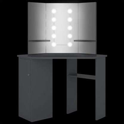 Corner Dressing Table with LED Grey 111x54x141.5 cm - Bend